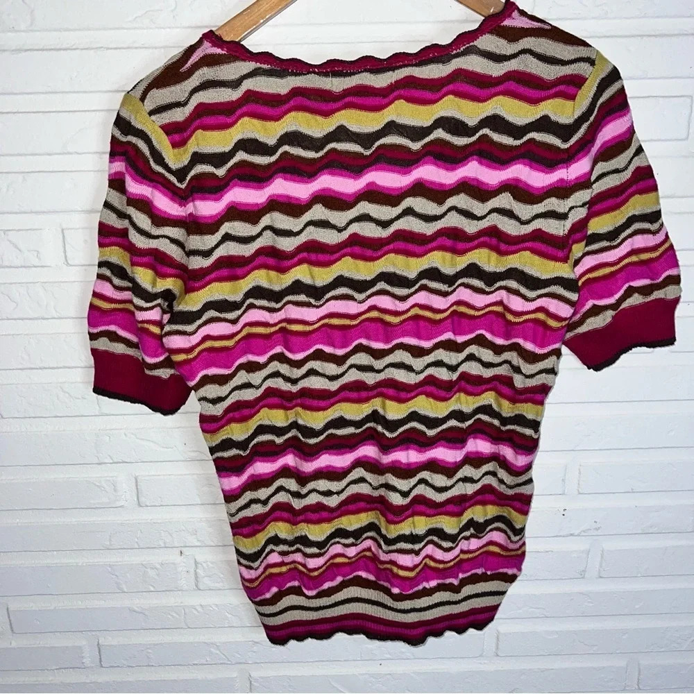 Sigrid Olsen Multicolored Short Sleeve Y2K Knit Sweater, Women’s Size Medium - Picture 3 of 6